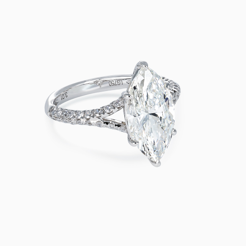 Accented Lab-Grown Marquise Diamond Split Shank Engagement Ring, 18k White Gold